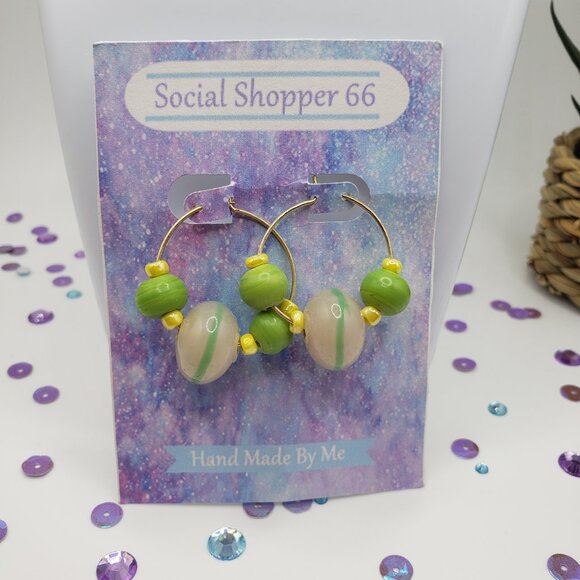 Hand Made Earrings Hoopes With Lamp & Glass Beads - Picture 3 of 3